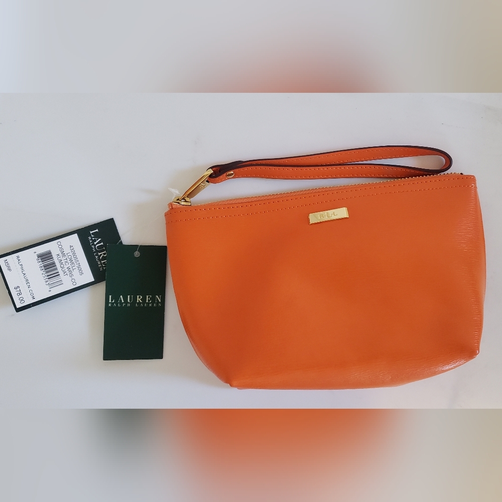 LAUREN Ralph Lauren Orange Leather Wristlet with Gold Hardware